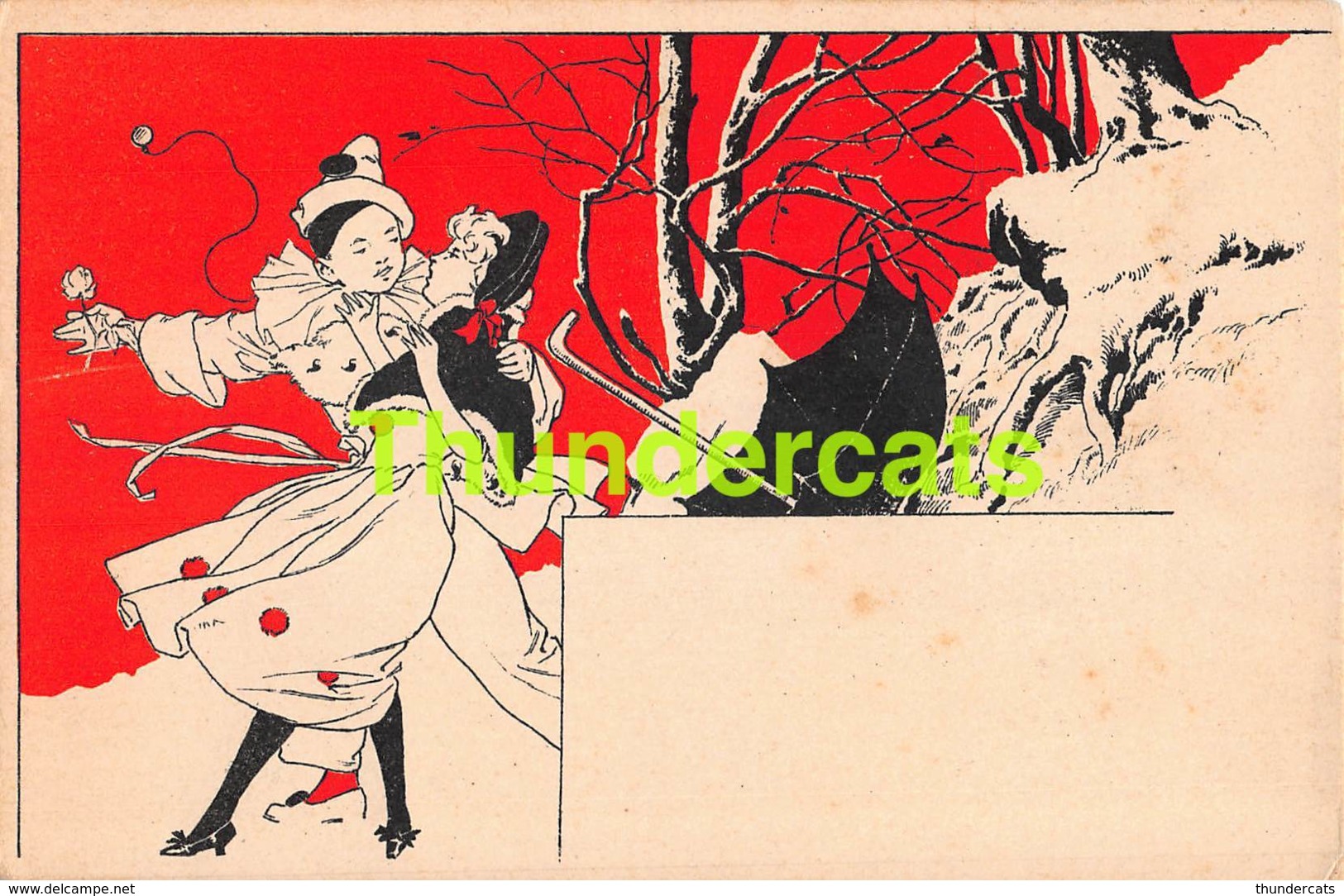 CPA CARTE LITHO PIERROT ET FILLE ILLUSTRATEUR  ( GENRE RAPHAEL KIRCHNER ) PIERROT & GIRL CARD ART NOUVEAU - Autres & Non Classés