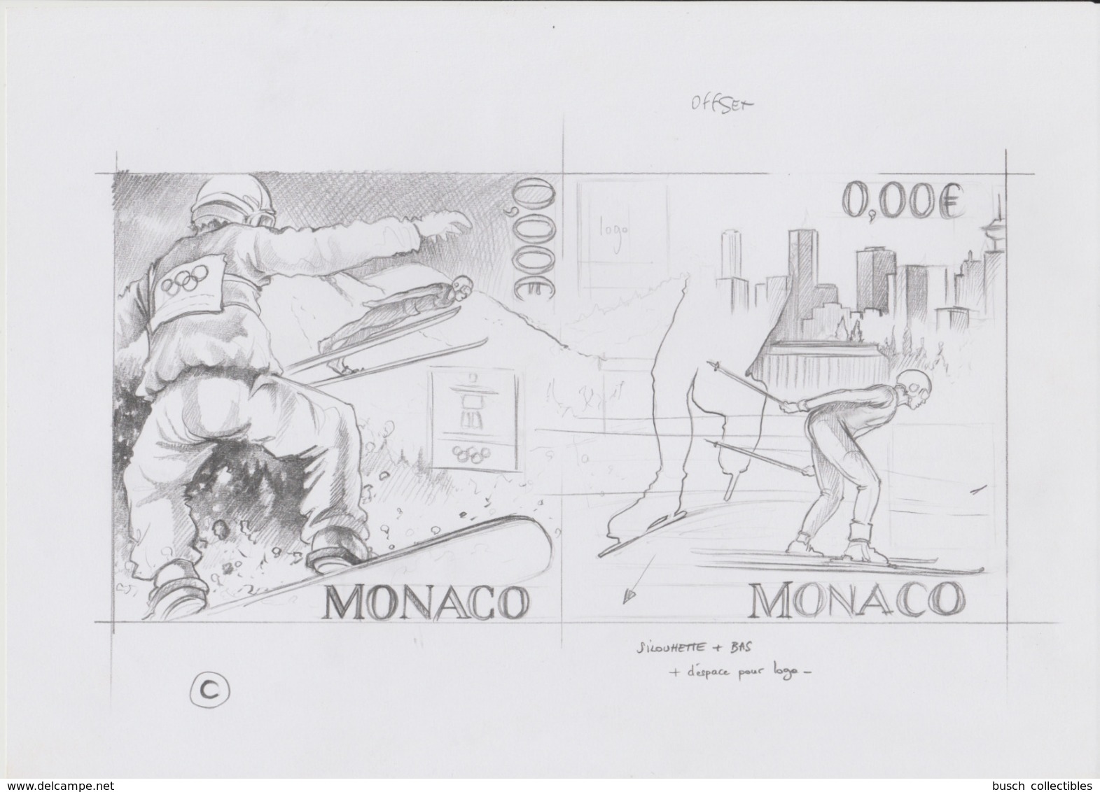 Monaco 2009 Thierry Mordant Unissued Original Drawing Winter Olympic Games Jeux Olympiques 2010 Vancouver Canada Olympia - Hiver 2010: Vancouver