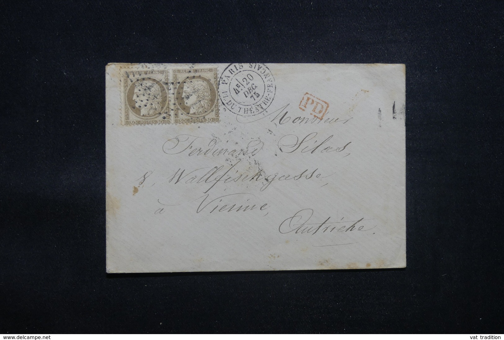 FRANCE - Enveloppe De Paris Pour L 'Autriche En 1875, Affranchissement Cérès 30c En Paire, Oblitération étoile - L 43625 - 1849-1876: Période Classique