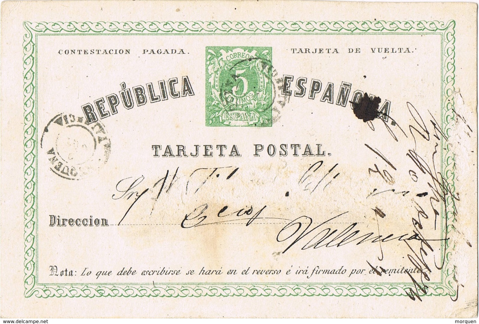 34158. Entero Postal REQUENA (Valencia) 1874, Edifil Num 2v - 1850-1931