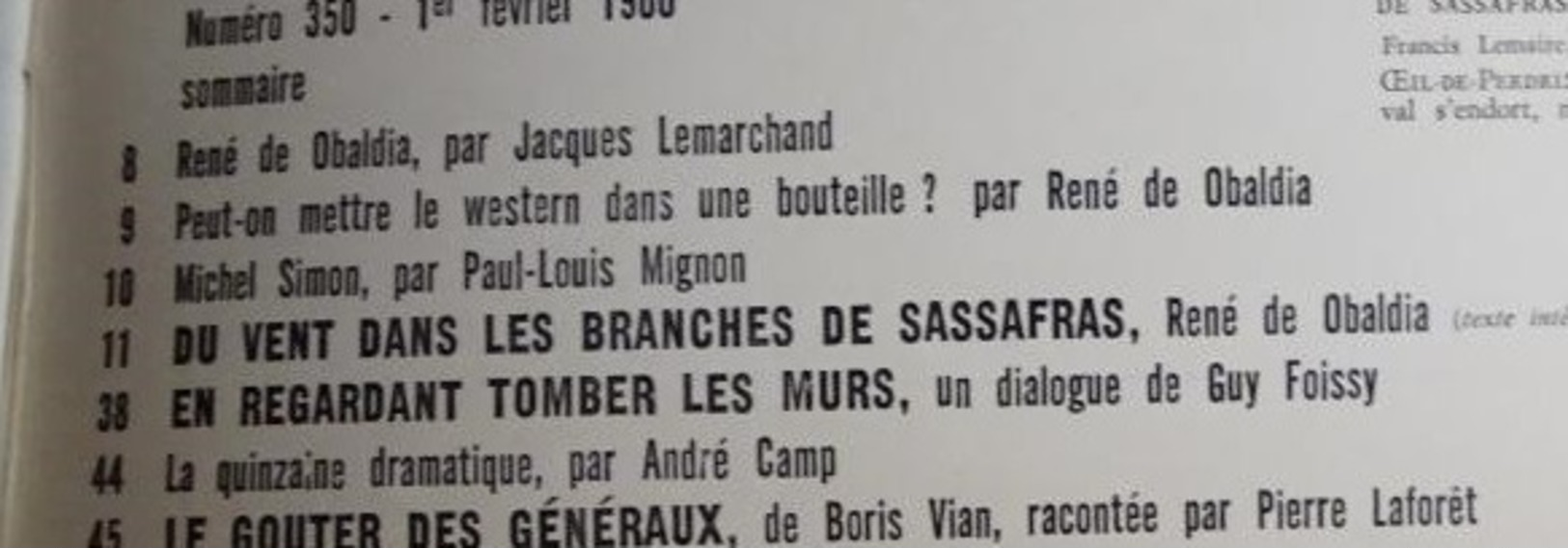 L'avant-scène Théâtre N 350 - Du Vent Dans Les Branches De Sassafras - René De Obaldia - Auteurs Français