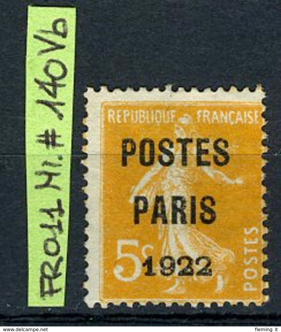 France - Frankreich, 1922, Michel #140Vb, No Gum/ohne Gummi - 1906-38 Säerin, Untergrund Glatt