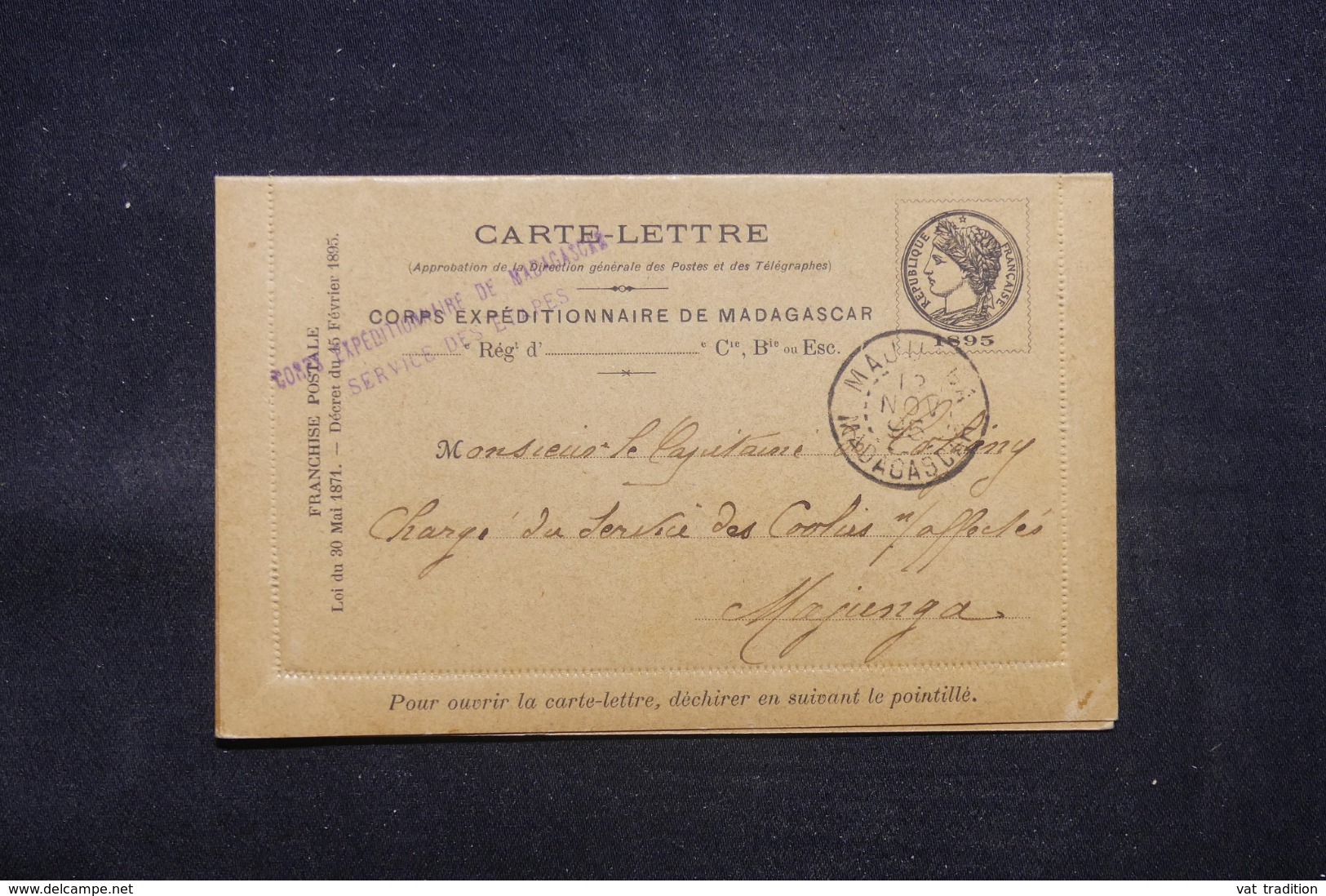 MADAGASCAR - Entier Postal Du Corps Expéditionnaire Pour Majunga En  1895, Griffe Et Oblitération Plaisantes - L 43643 - Lettres & Documents