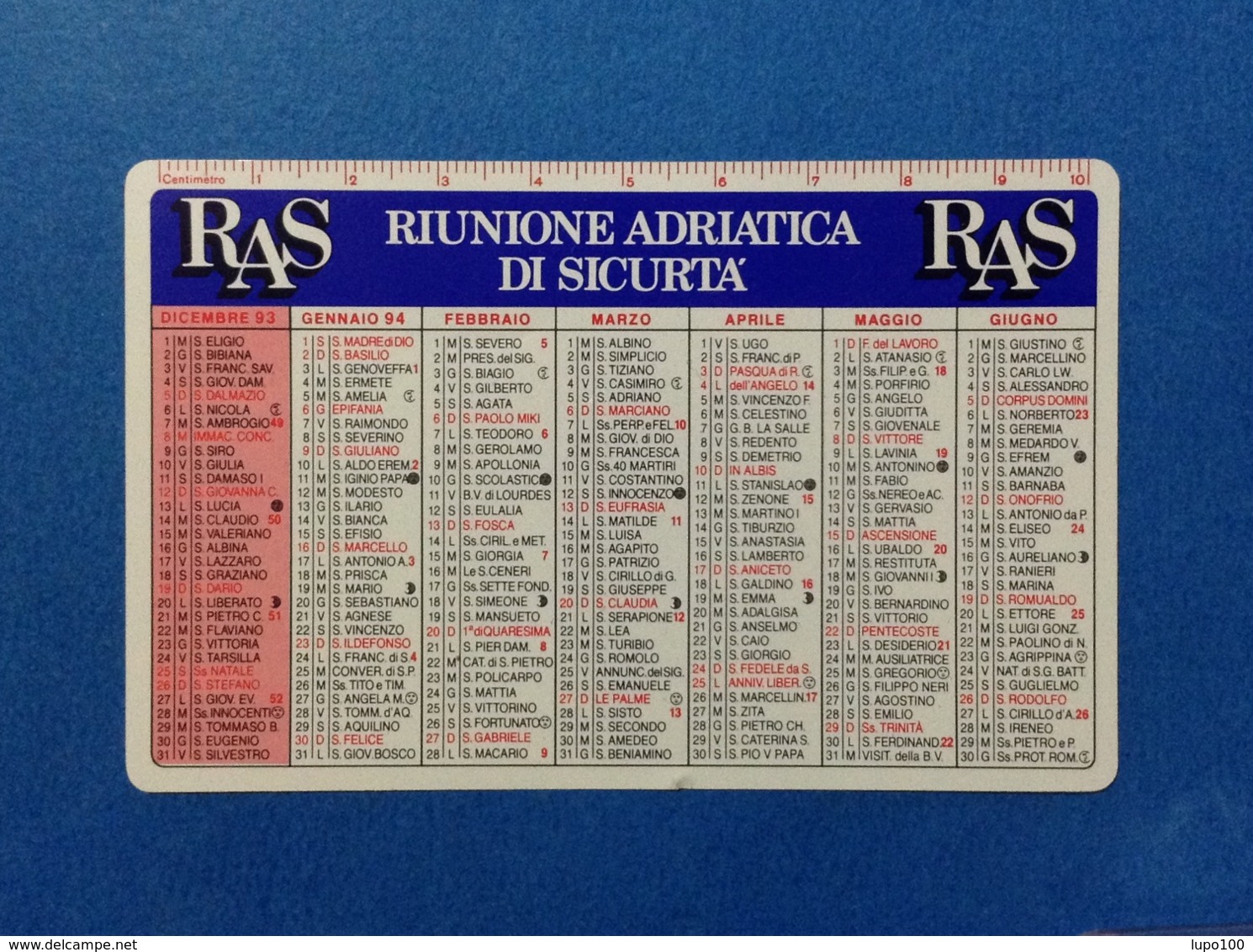 1994 CALENDARIETTO CALENDARIO RAS RIUNIONE ADRIATICA DI SICURTA' - Formato Piccolo : 1991-00