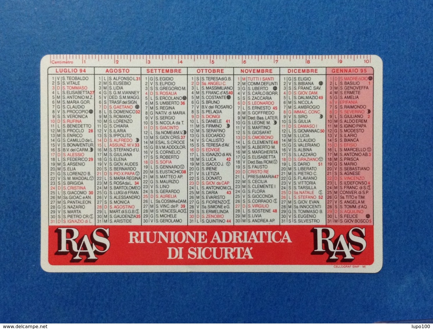 1994 CALENDARIETTO CALENDARIO RAS RIUNIONE ADRIATICA DI SICURTA' - Formato Piccolo : 1991-00