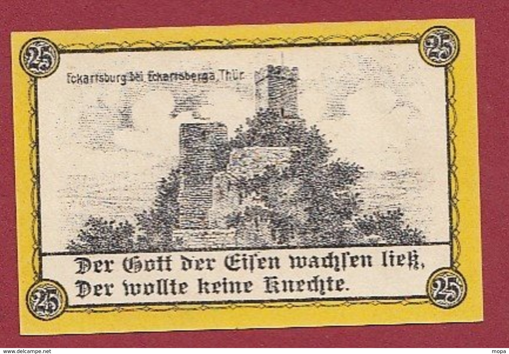 Allemagne 1 Notgeld De 25 Pfenning Stadt Eckartsberga (RARE) Dans L 'état N °4787 - Collections