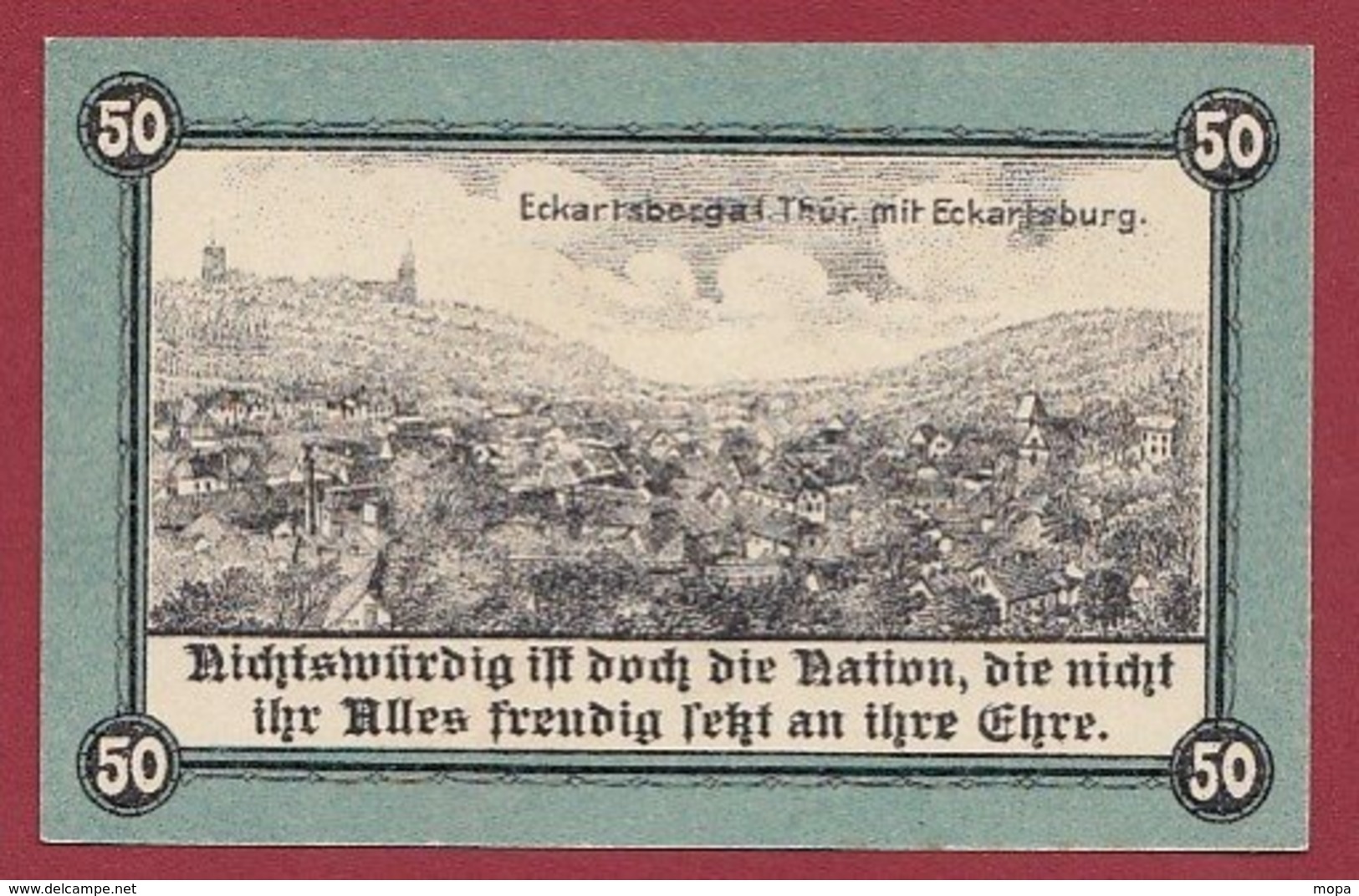 Allemagne 1 Notgeld De 50 Pfenning Stadt Eckartsberga (RARE) Dans L 'état N °4788 - Collections