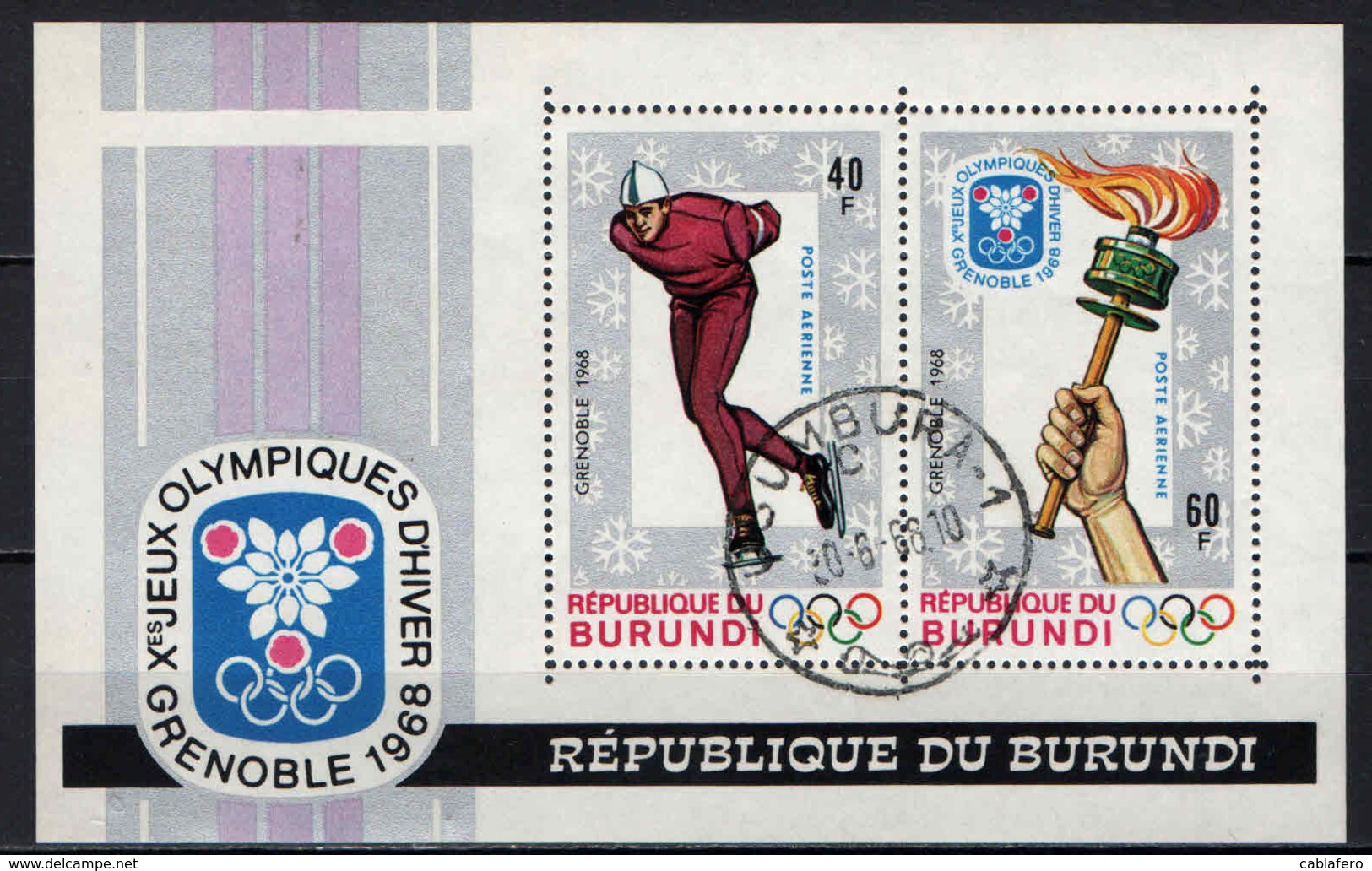 BURUNDI - 1968 - GIOCHI OLIMPICI INVERNALI A GRENOBLE - SOUVENIR SHEET - USATI - Usati