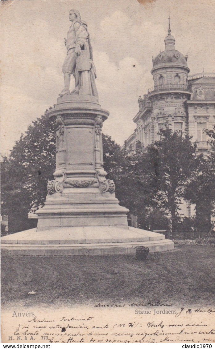 CARTOLINA - POSTCARD - BELGIO - ANVERS - ANTWERPEN - STATUE JORDAENS - VIAGGIATA PER ROMA ( ITALY) - Antwerpen