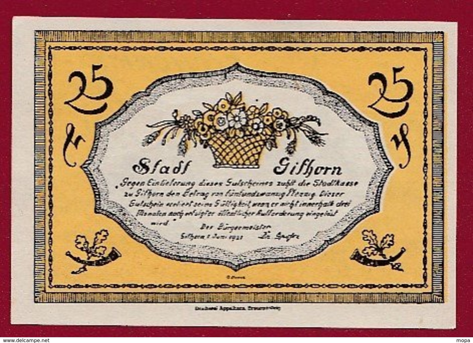 Allemagne 1 Notgeld De 25 Pfenning Stadt Gilhorn (RARE)  Dans L 'état N °4799 - Collections