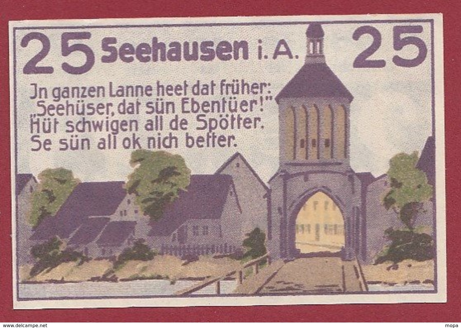 Allemagne 1 Notgeld De 25 Pfenning Stadt Seehausen (RARE)  Dans L 'état N °4814 - Colecciones