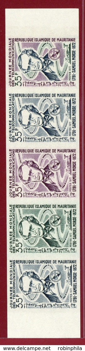 Mauritania 1972 #294, Color Proof Stripe Of 5, Samuel Morse, Telegraph - Mauritania (1960-...)