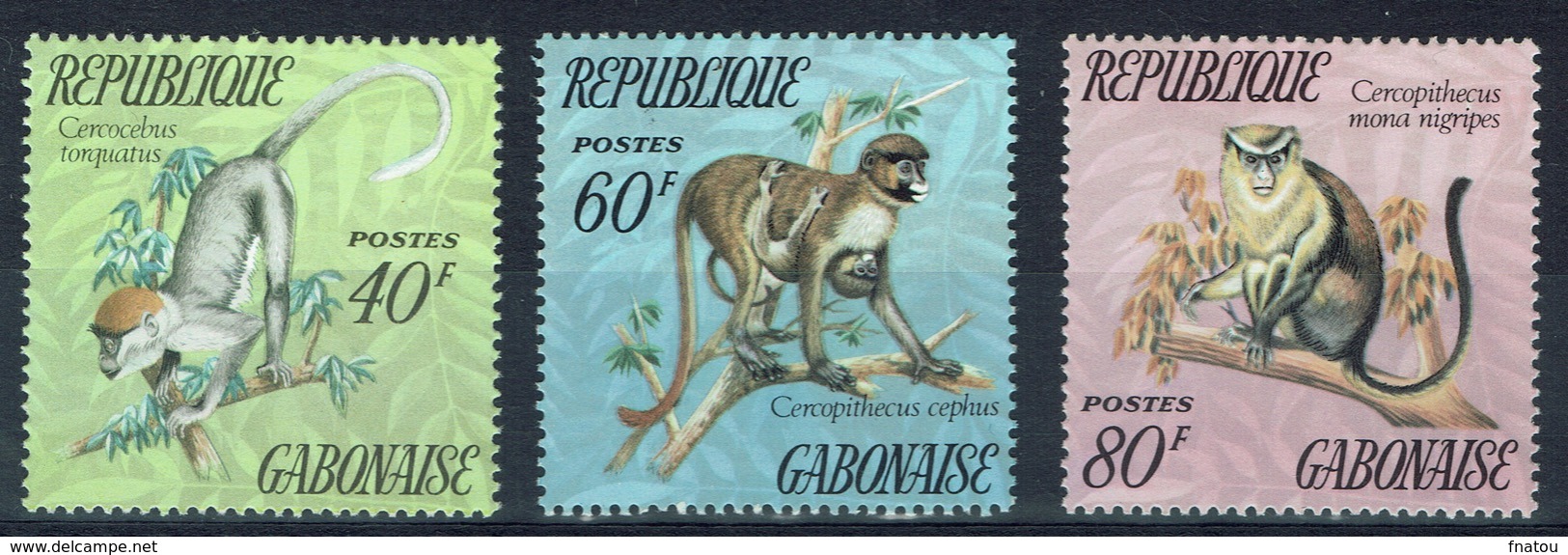 Gabon, Monkeys, 1974, MNH VF  complete Set Of 3 - Gabon