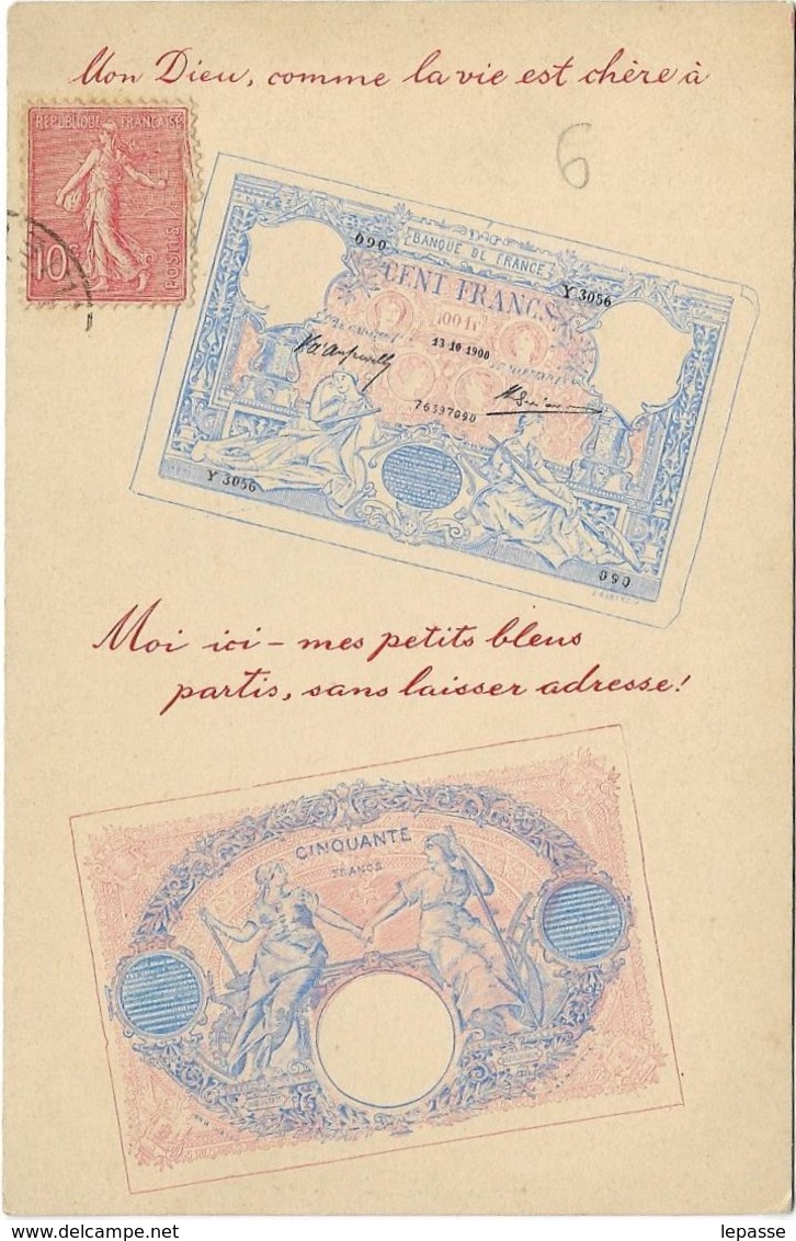 CPA FANTAISIE 2  BILLETS THEME   MONNAIE N°2 - Otros & Sin Clasificación