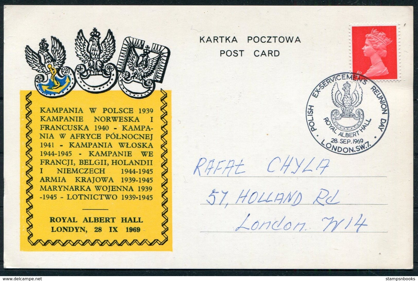 1969 GB Polish Ex-Servicemens Reunion Day. London Royal Albert Hall, Poland Military - Covers & Documents