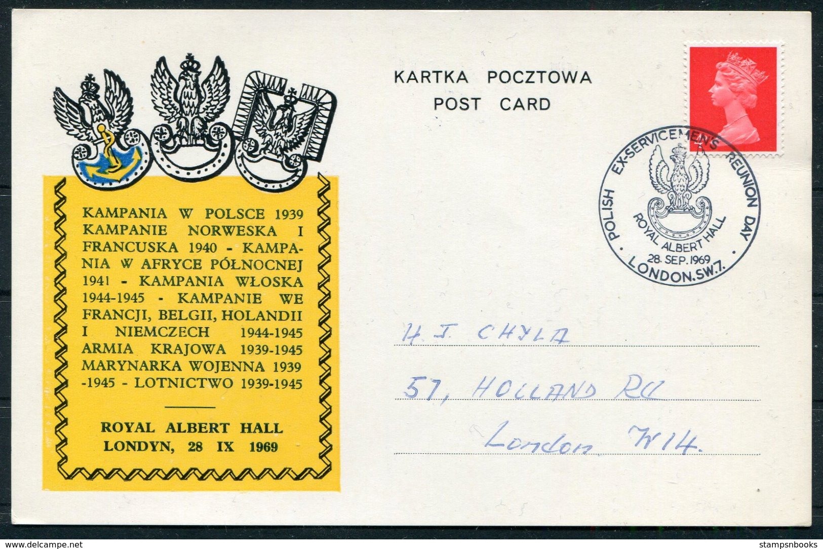 1969 GB Polish Ex-Servicemens Reunion Day. London Royal Albert Hall, Poland Military - Covers & Documents