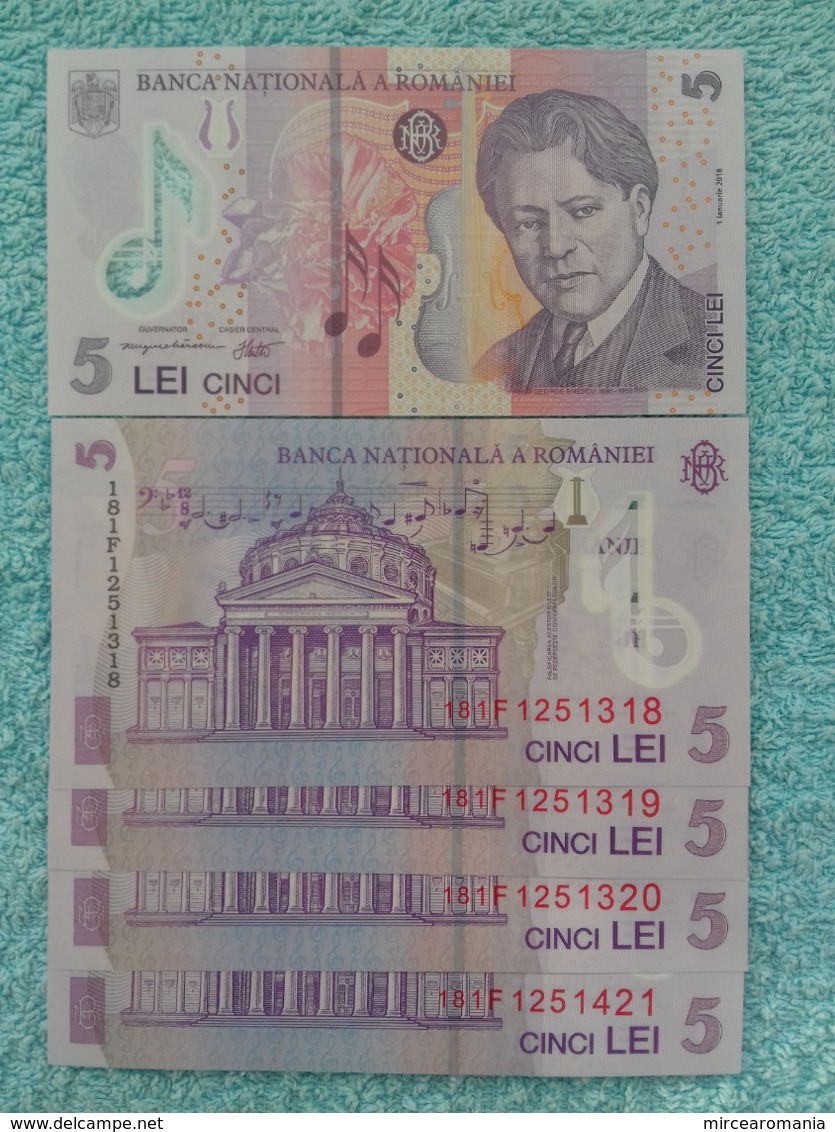 ROMANIA - 5 LEI - 2018 - 4 PIECES UNC - CONSECUTIVE SERIES - Romania