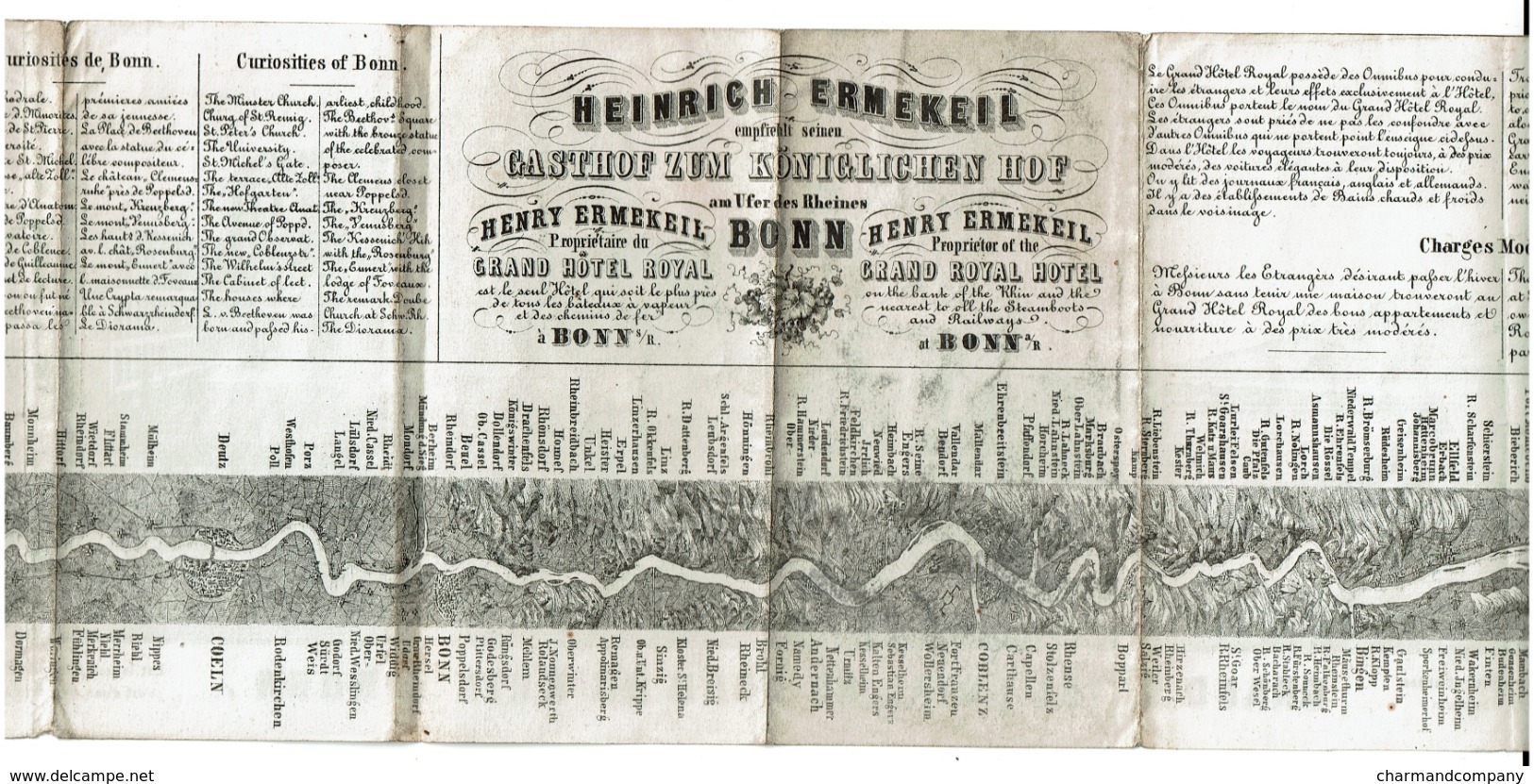 C1880 Dépliant Pub Touristique Grand Hôtel Royal - Bonn - Heinrich Ermekeil Propriétaire - Panorama Rhin - 4 Scans - Dépliants Touristiques