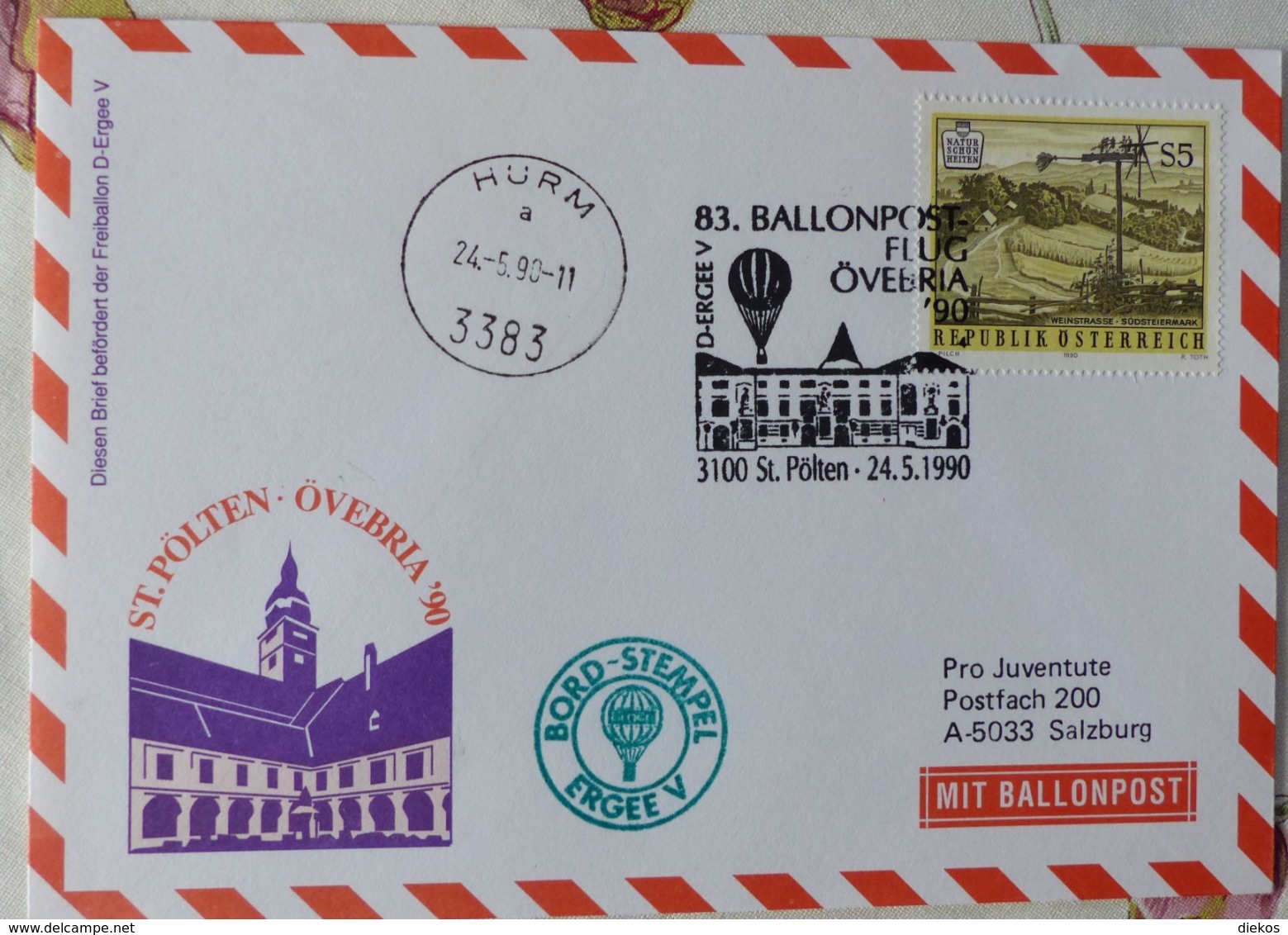 Österreich 83. Ballonpost Flug 1990  #cover5024 - Airships