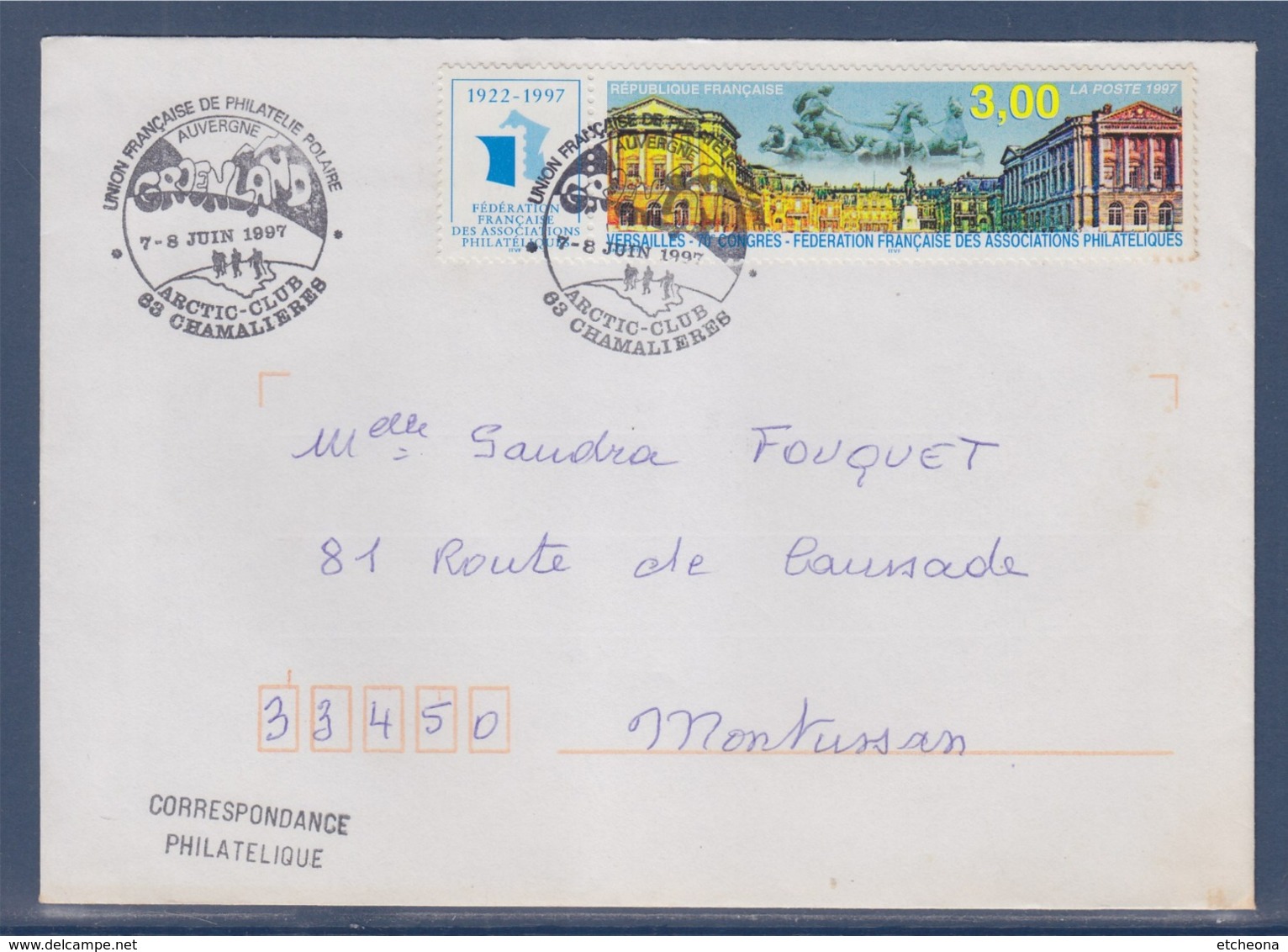 = Union Française De Philatélie Polaire Auvergne Atic-Club Chamalière 7-8 Juin 1997 Enveloppe Timbre 3073 Congrès FFAP - Événements & Commémorations