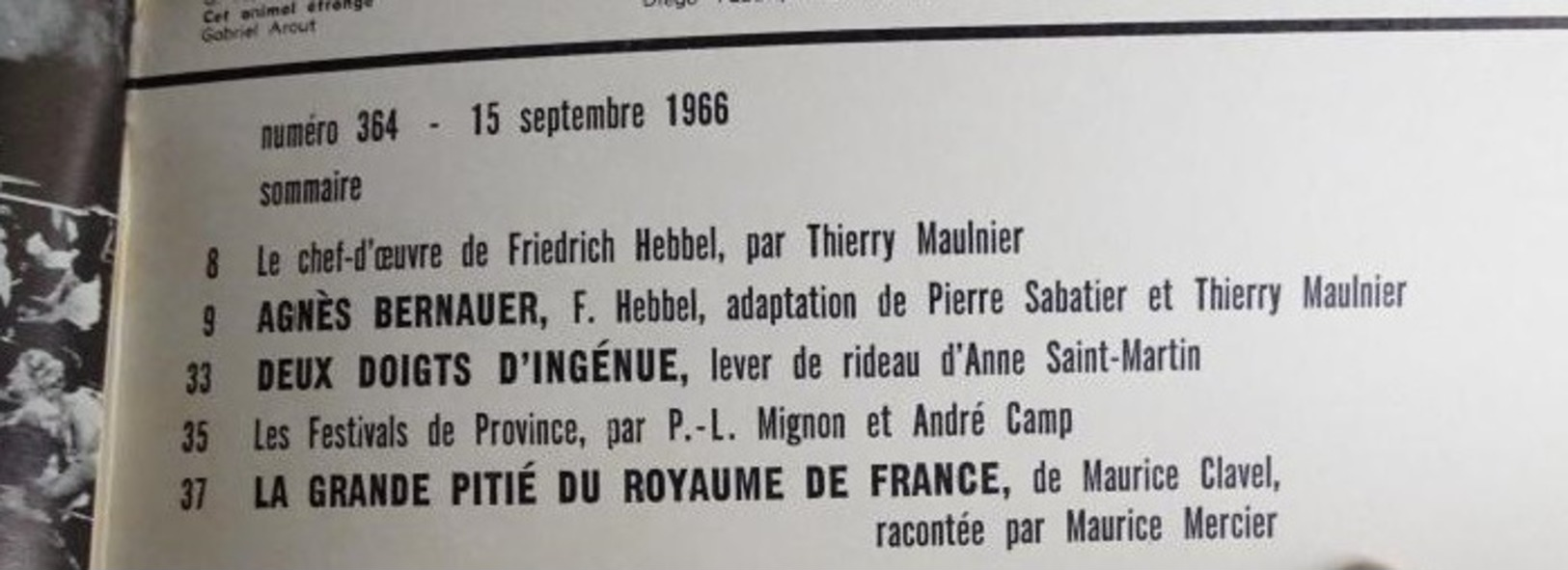 L'avant-scène Théâtre N 364 - Agnès Bernauer - Hebbel Sabatier Maulnier - Autores Franceses