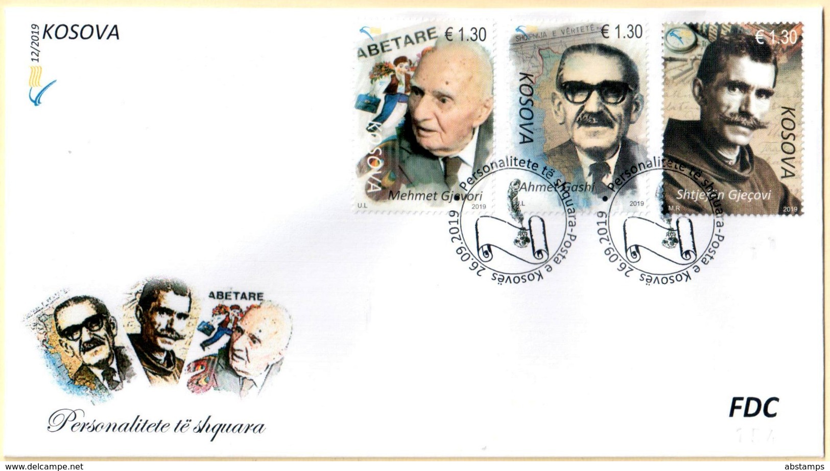 Kosovo Stamps 2019. Distinguished Personalities: Ahmet Gashi, Shtjefën Gjeçovi, Mehmet Gjevori. FDC MNH - Kosovo