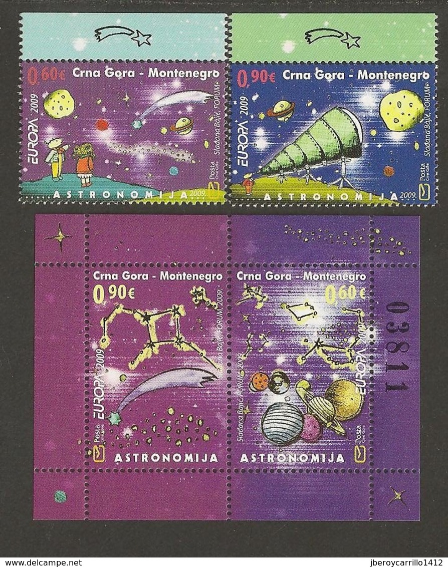 MONTENEGRO / CRNA GORA - EUROPA 2009  - TEMA  "ASTRONOMIA" - SET Of 2 STAMPS + SOUVENIR SHEET PERFORATED - 2009