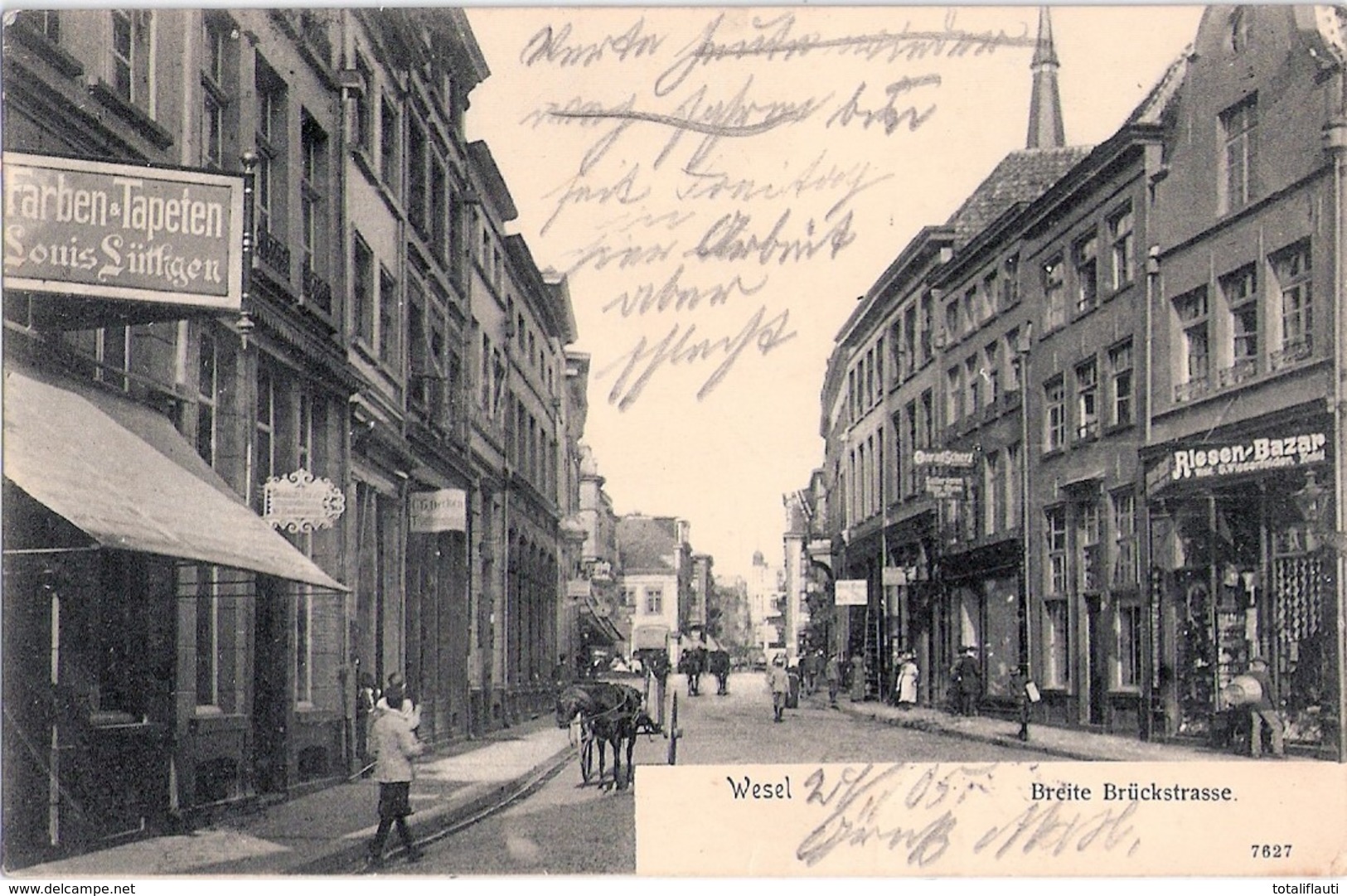 WESEL Breite Brückstrasse Belebt Geschäfte Farben Tapeten Riesen Bazar Gelaufen 26.11.1905 - Wesel