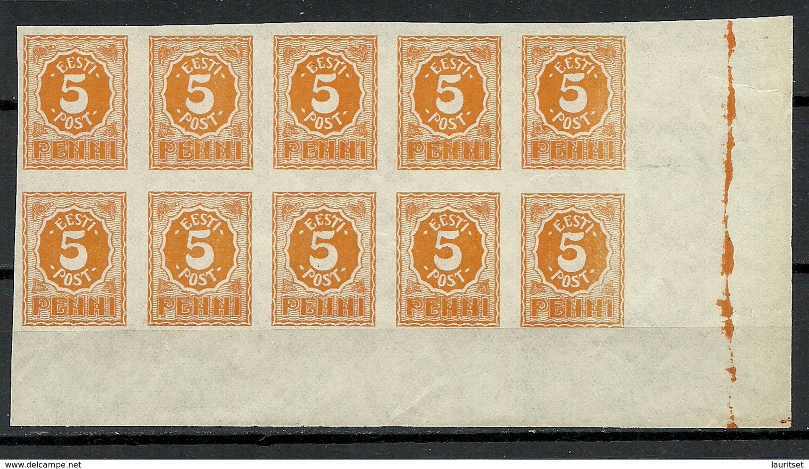 Estland Estonia 1919 Michel 6 Als 10-block Vom Bogenecke Mit Farbiger Rand. Dünne Papiersorte. MNH - Estland