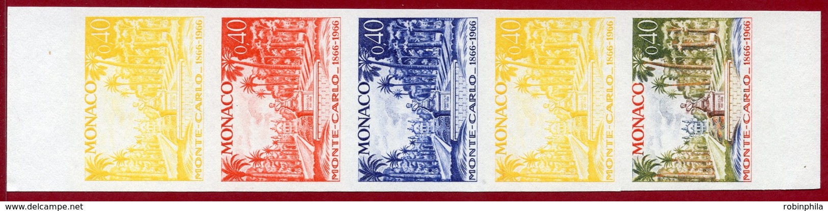 Monaco 1966 #634, Color Proof Stripe Of 5, Rainier III Statue - Nuevos