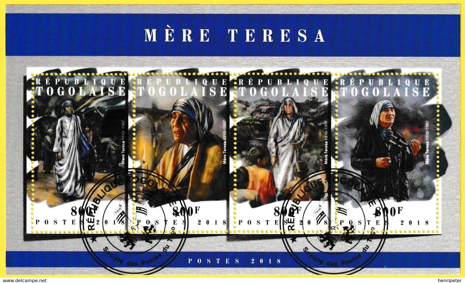 Bloc Feuillet Oblitéré De 4 Timbres-poste - Mère Teresa - République Togolaise 2018 - Togo (1960-...)