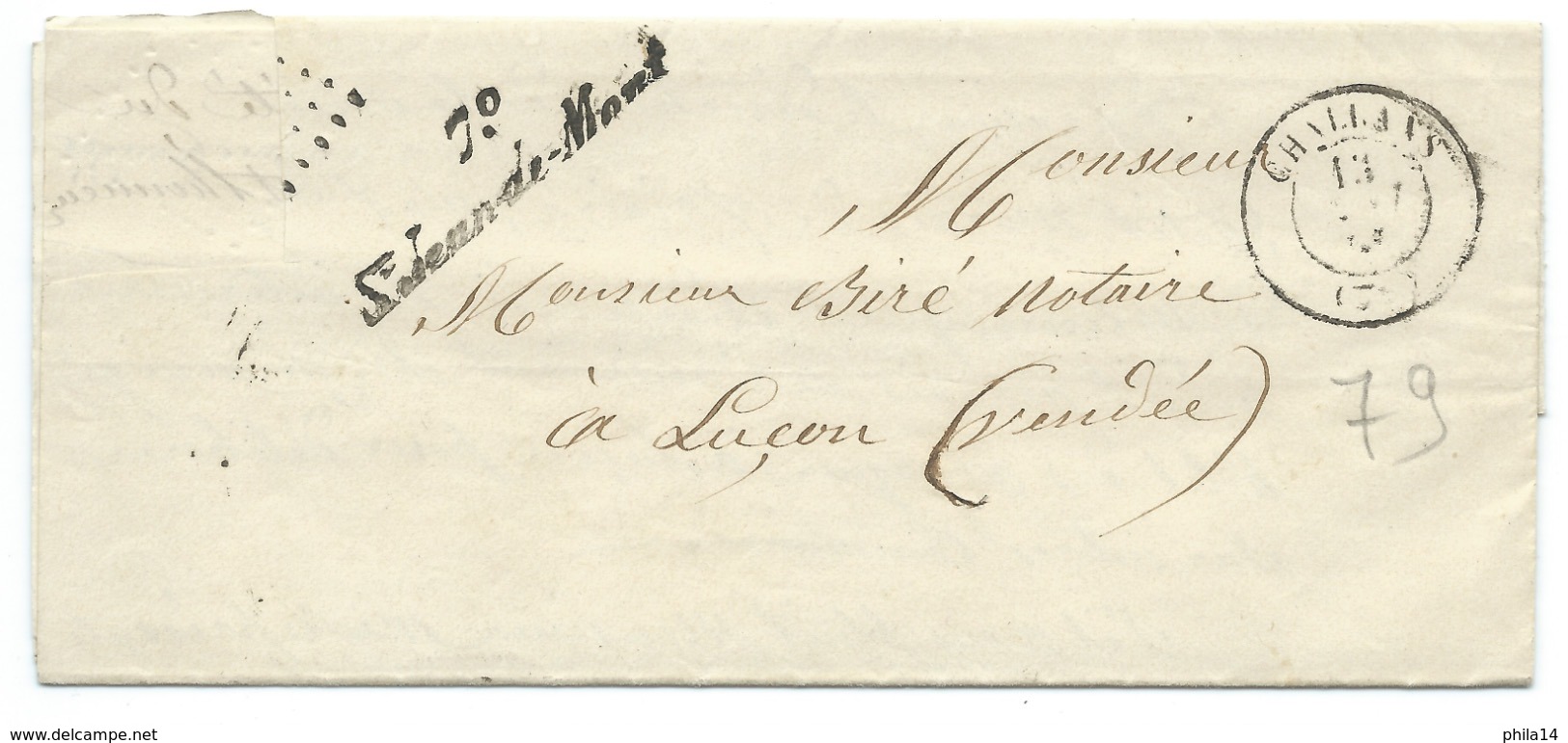 MARQUE POSTALE / CHALLANS  VENDEE POUR LUCON 1855 / CURSIVE 79 ST JEAN DE MONT - 1849-1876: Période Classique