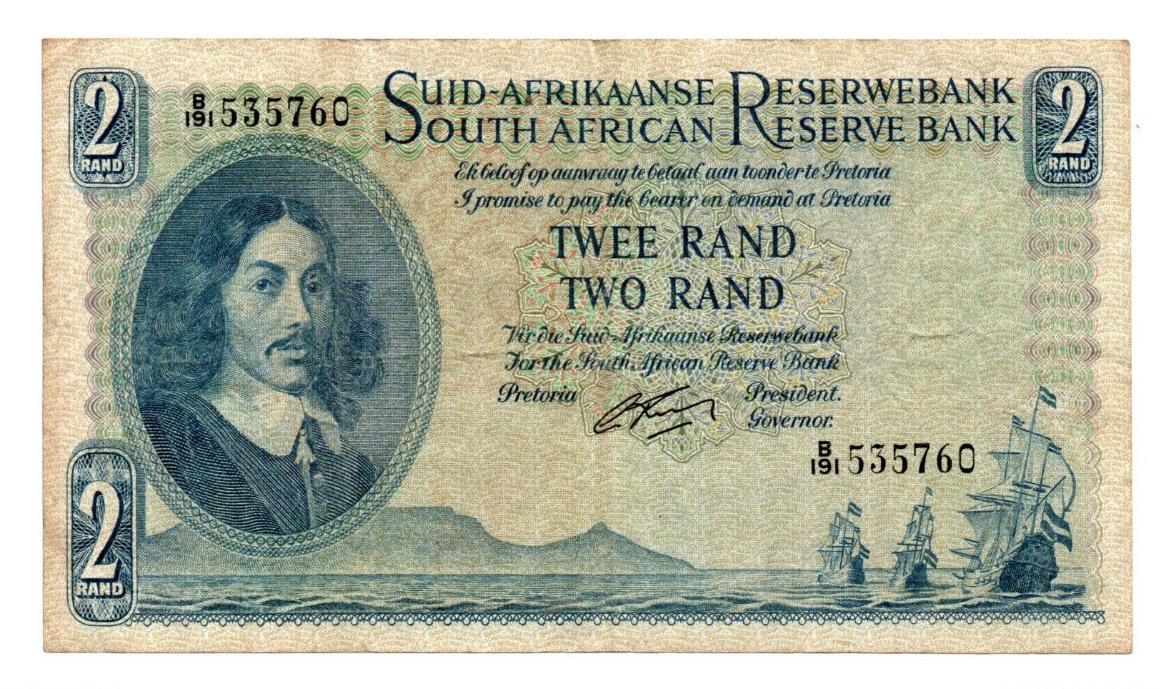 SOUTH AFRICA»1962»2 RAND (ND ISSUE)»P-104 (WORLD PAPER MONEY)»VF CONDITION - Suráfrica
