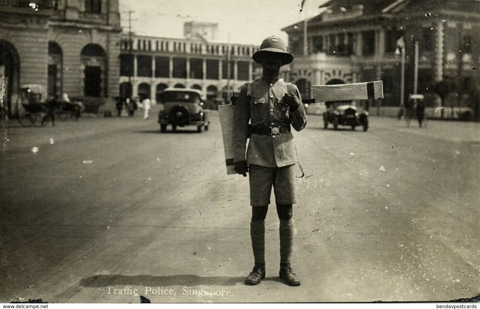 Singapore, Trafic Police Office, Cars (1920s) RPPC Postcard - Singapur