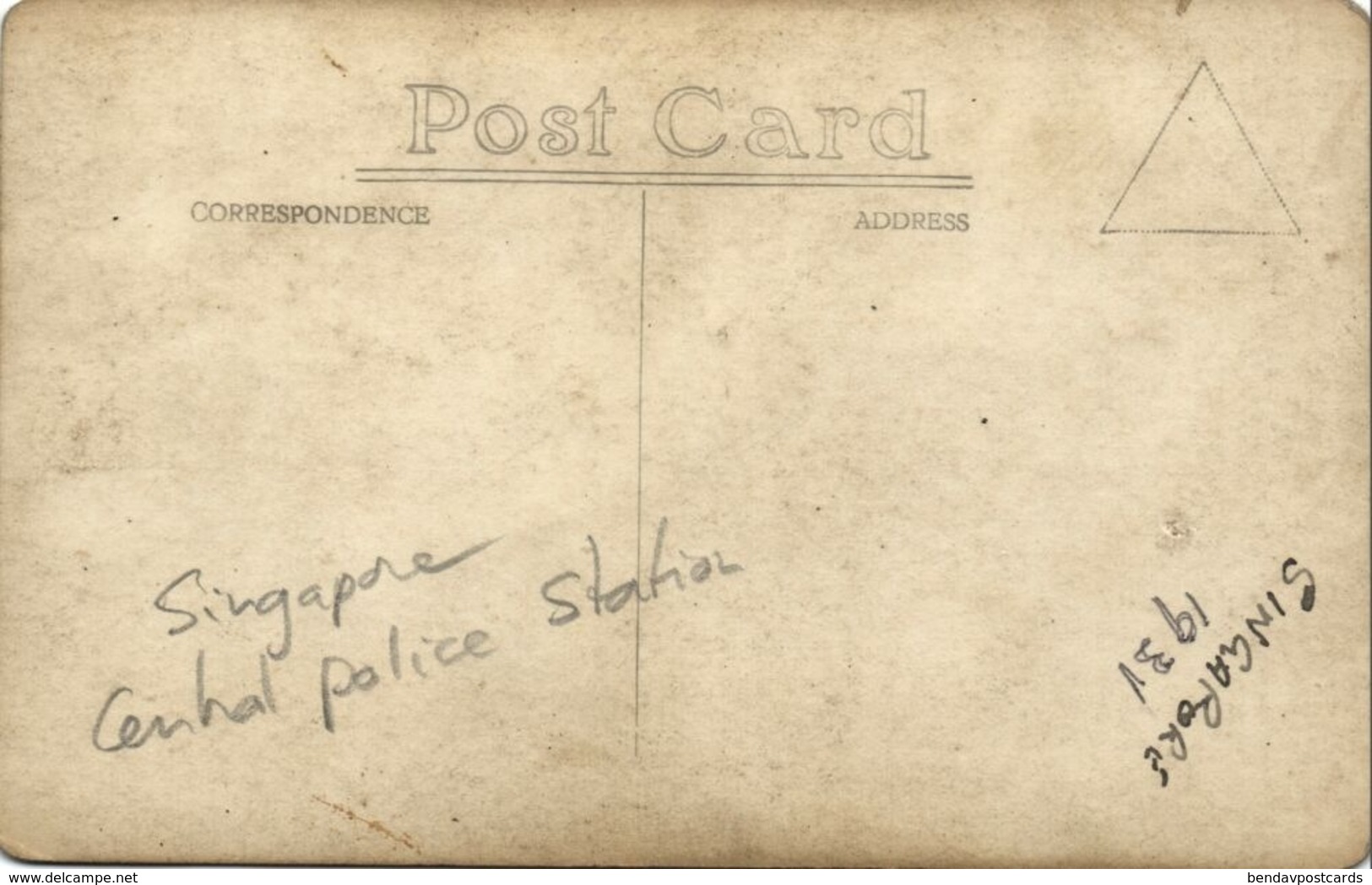 Singapore, Central Police Station, Old Car, Rickshaw (1931) RPPC Postcard - Singapore