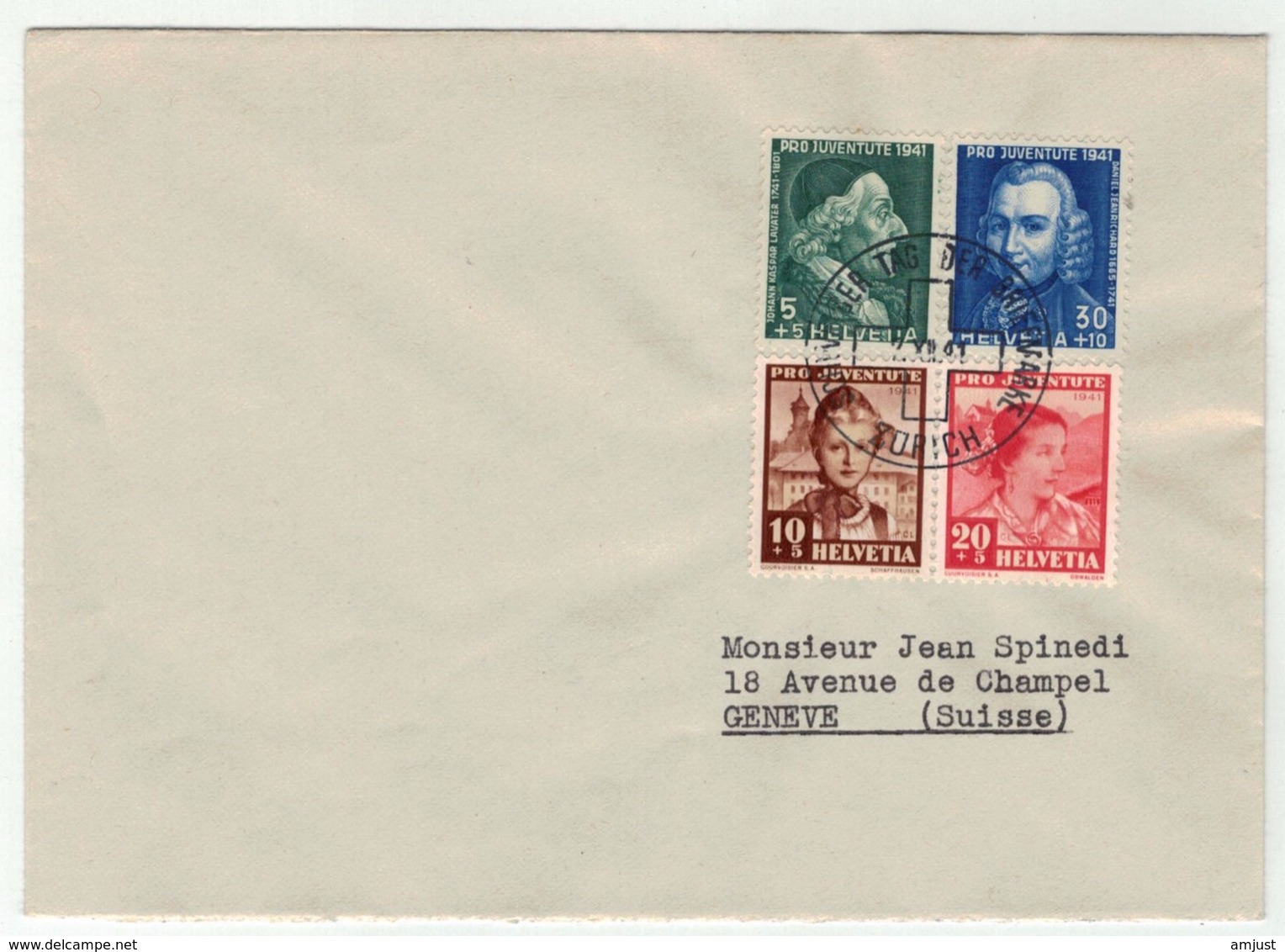 Suisse//Schweiz//Svizerra // Switzerland // Pro-Juventute // 1941 // Lettre Pour Genève, Journée Du Timbre 1941 - Lettres & Documents