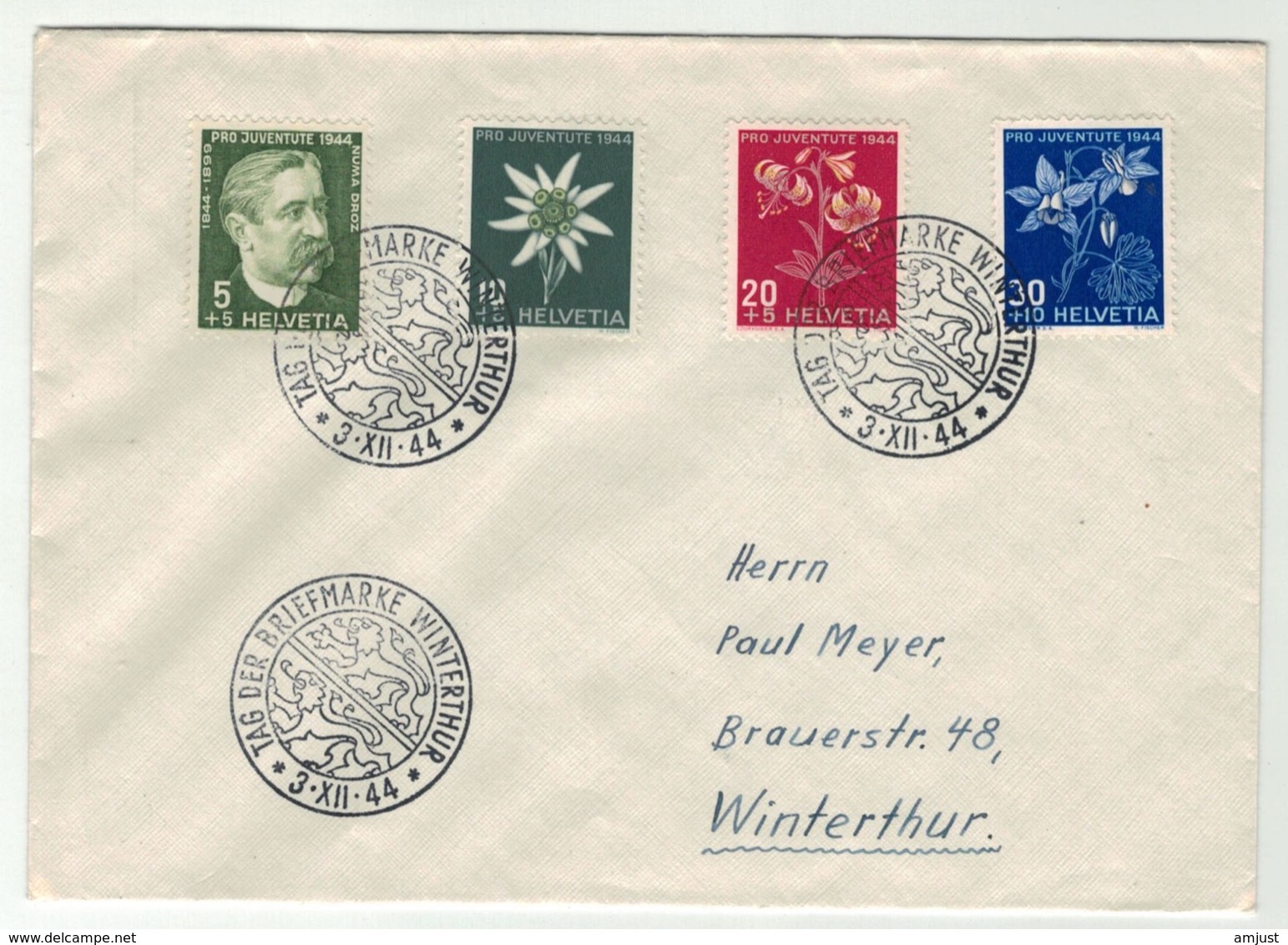 Suisse//Schweiz//Svizerra // Switzerland // Pro-Juventute // 1944 // Lettre Pour Winterthur, Journée Du Timbre 1944 - Lettres & Documents