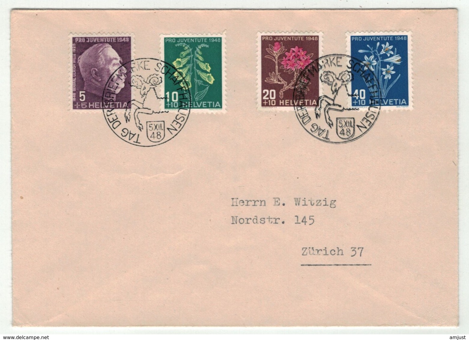 Suisse//Schweiz//Svizerra // Switzerland // Pro-Juventute // 1948 // Lettre Pour Zurich, J.Timbre 1948 - Briefe U. Dokumente