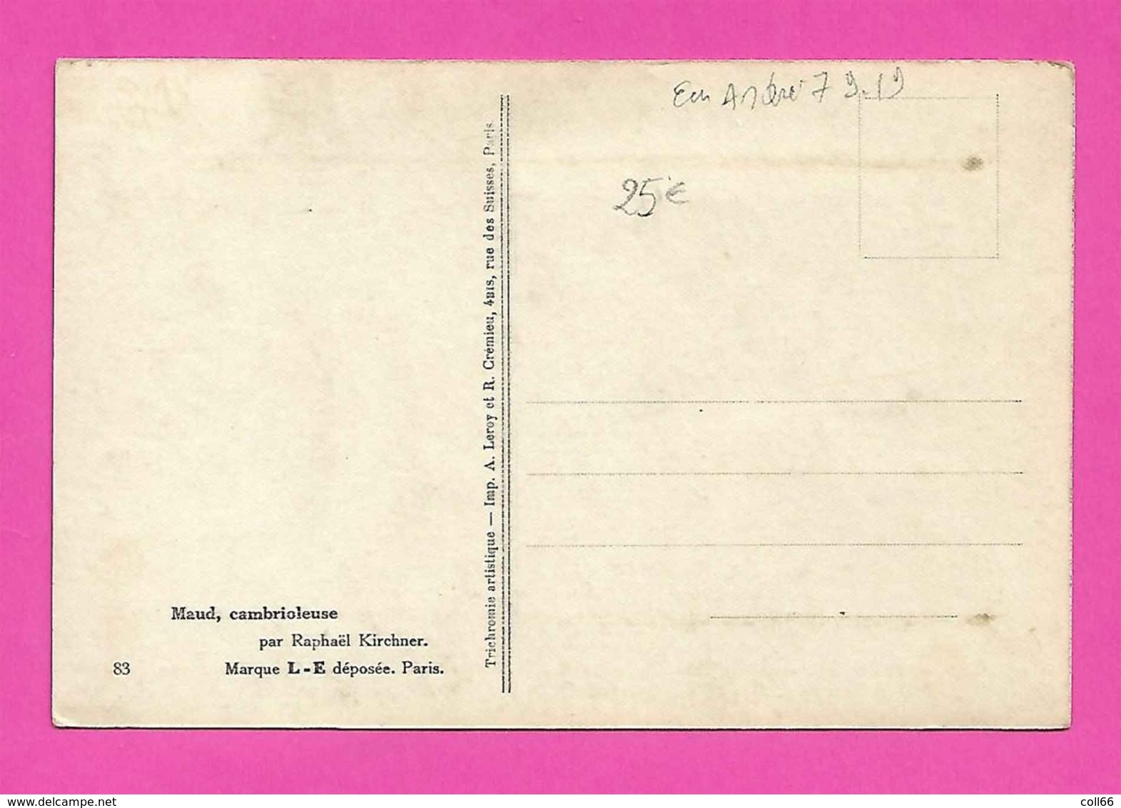 CPA Raphaël Kirchner Maud Cambrioleuse N°83 Marque LE Paris Trichromie Artistique Imp Leroy & Crémieu Paris - Kirchner, Raphael