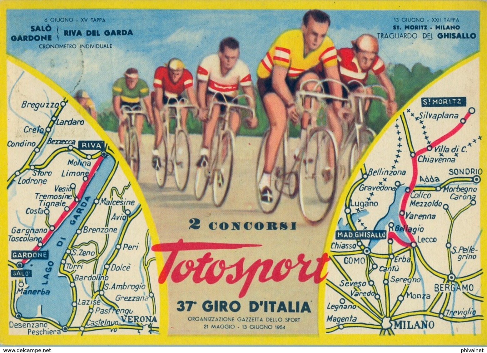 ITALIA 1954 , 37º GIRO DE ITALIA , TARJETA POSTAL CONMEMORATIVA , 2º CONCURSO TOTOSPORT. CYCLING , VÉLO , CICLISMO - Ciclismo