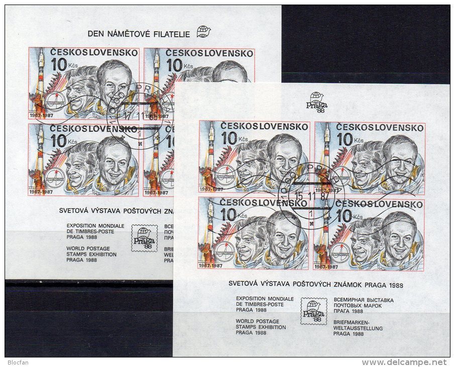 Topic-sheet Philatelie PRAGA 1988 CSR Blocks 73+84 O 22€+E-Karte Kosmonaut Gubarow Remek Blocs S/s Tschechoslowakei - Blocchi & Foglietti