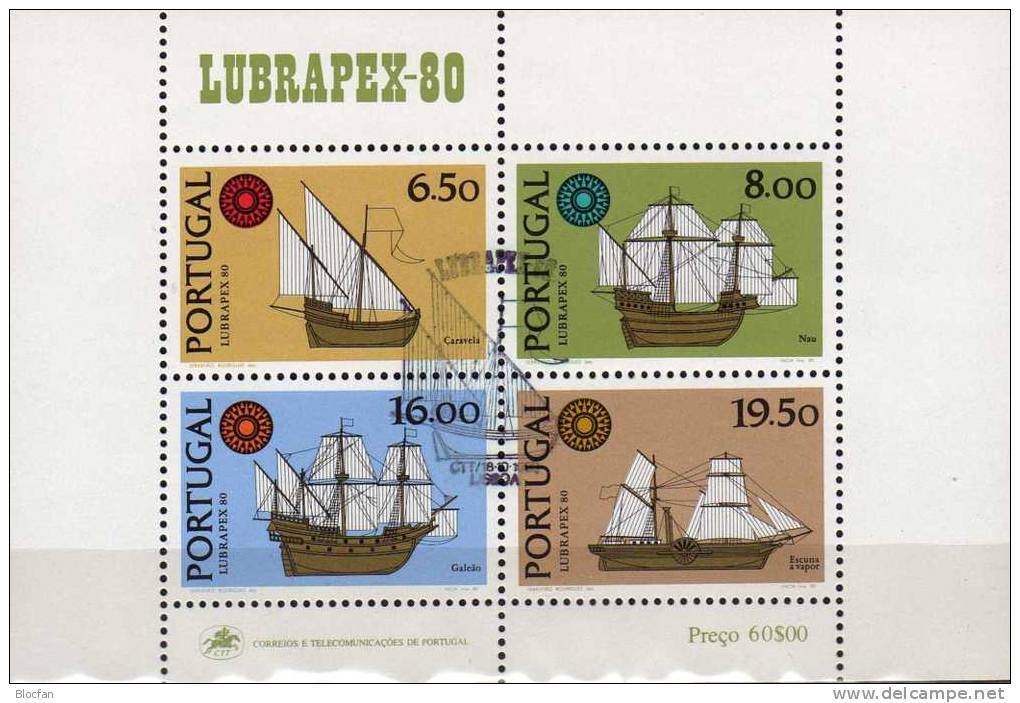 LUBRAPEX 1980 Schiffe Portugal Block 31 O 9€ Karavelle Galeone Segler S/s Philatelic Bloc Ship Expo Sheet Bf Europa - Oblitérés