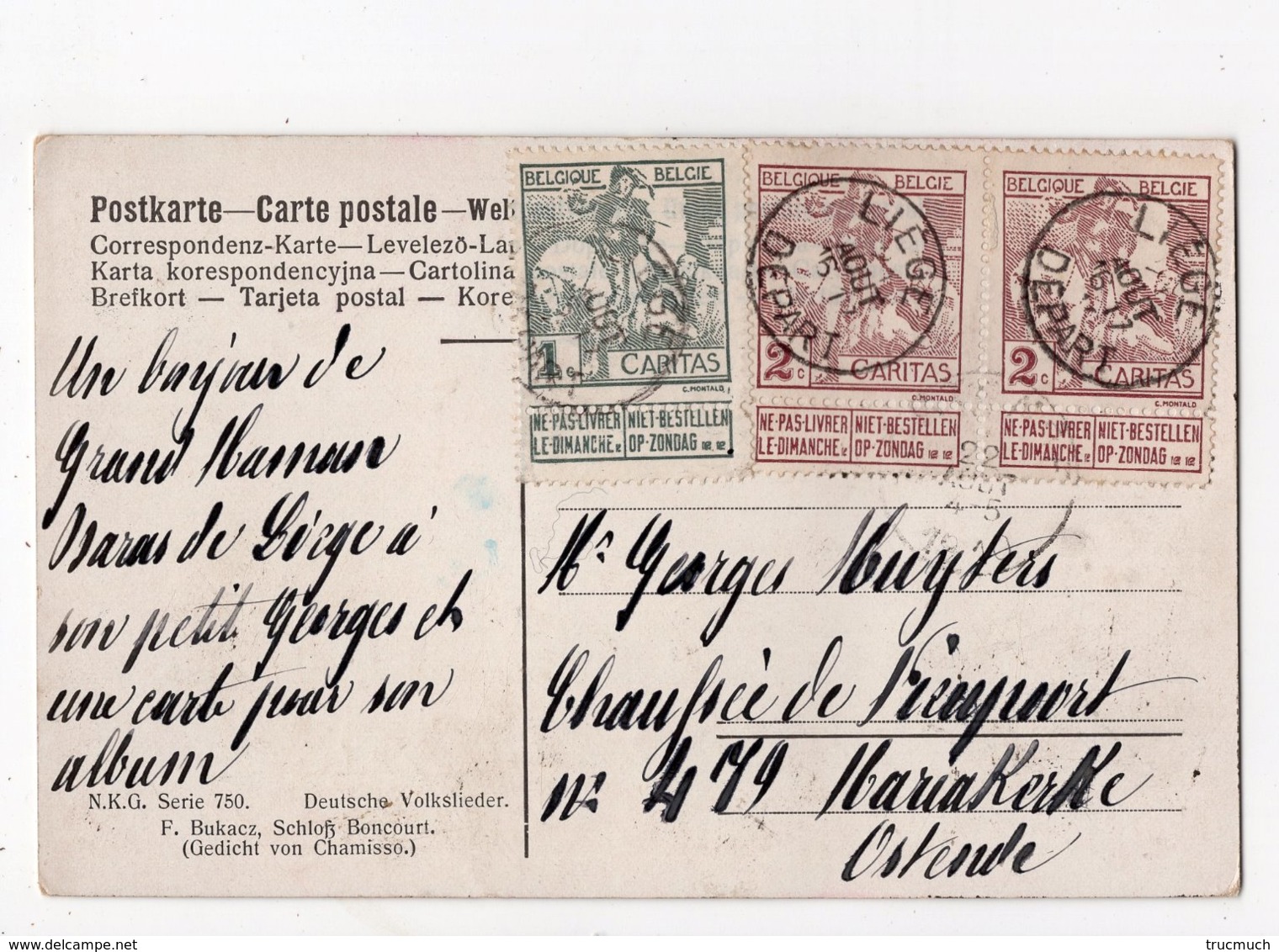 1910 - CARITAS - Type Montald - 1 C Gris + 2 C En Paire Sur Carte Postale - 1910-1911 Caritas