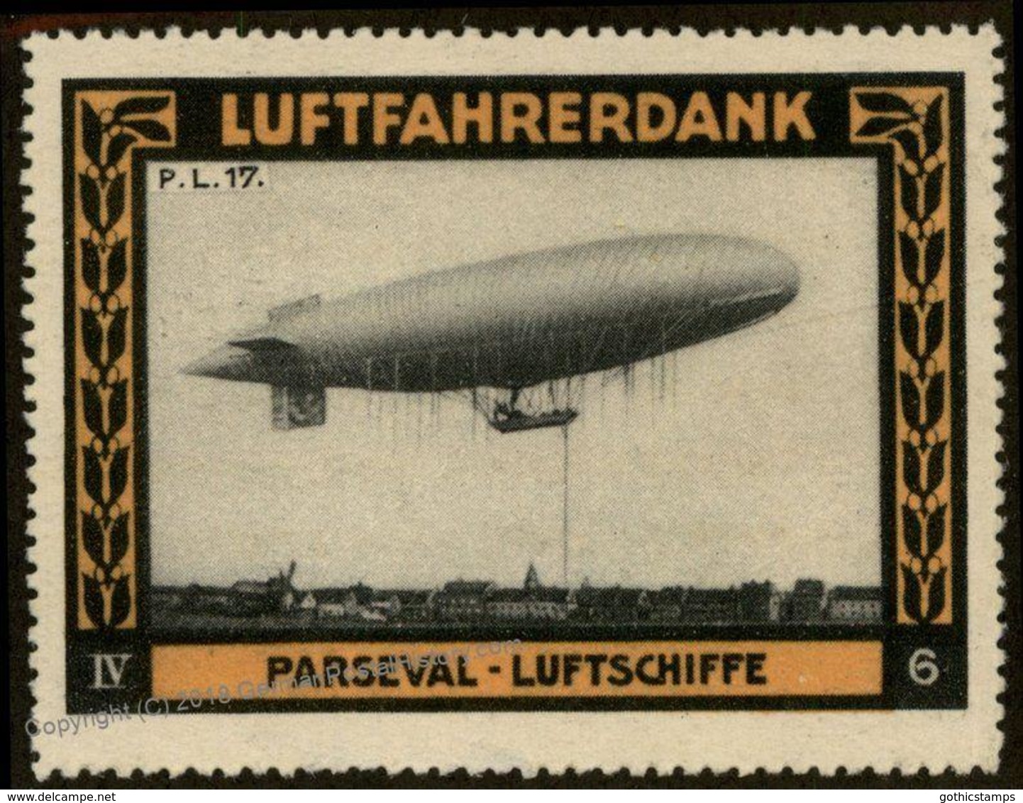 Germany WWI Parseval Zeppelin MNG Flight Label Vignette Cinderella 93748 - Other & Unclassified