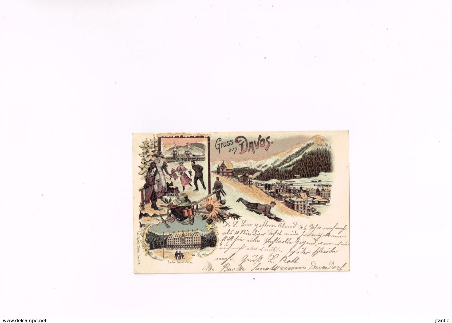 Gruss Aus Davos Carl Künzli Zurich Dép 857,carte Postale Anc 1900-1910, Sports D'hiver. - Davos