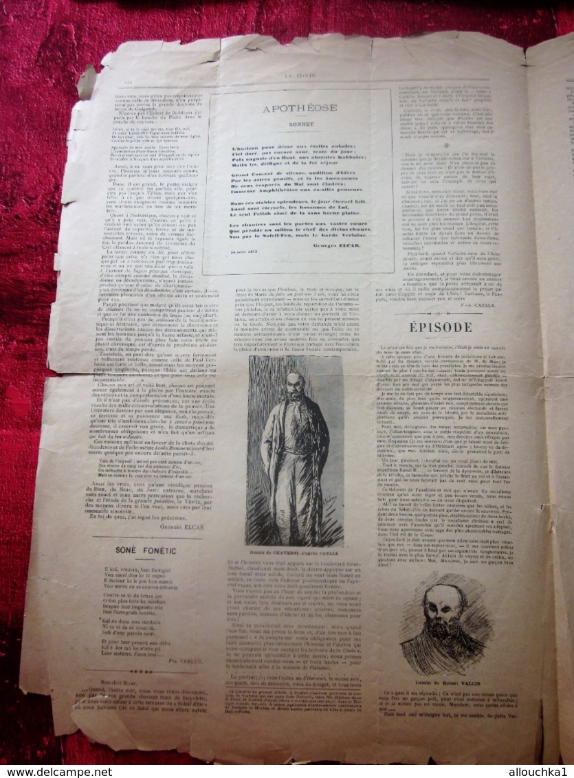 1ER SEPT 1893  "LA CLOCHE" JOURNAL SATIRIQUE-LITTÉRAIRE-ARTISTIQUE-HUMORISTIQUE- PAUL VERLAINE