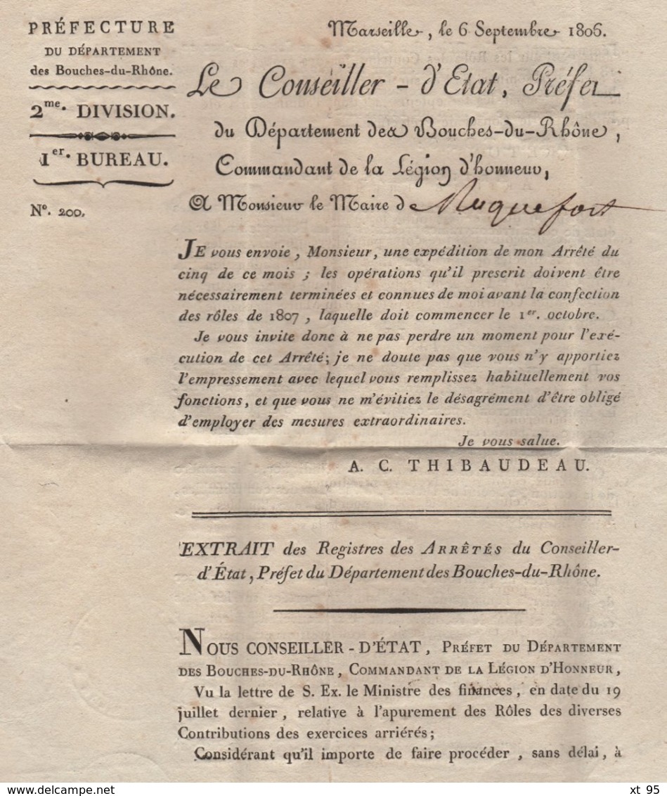 Mairie De Roquefort - Bouches Du Rhone - Sur Document Administratif De Marseille - 1806 - 1801-1848: Precursores XIX