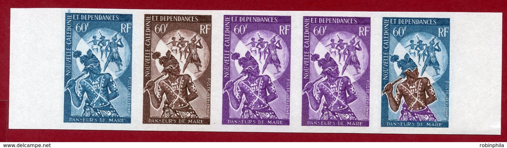 New Caledonia 1968 #C61, Color Proof Stripe Of 5, Mare Dancers - Neufs