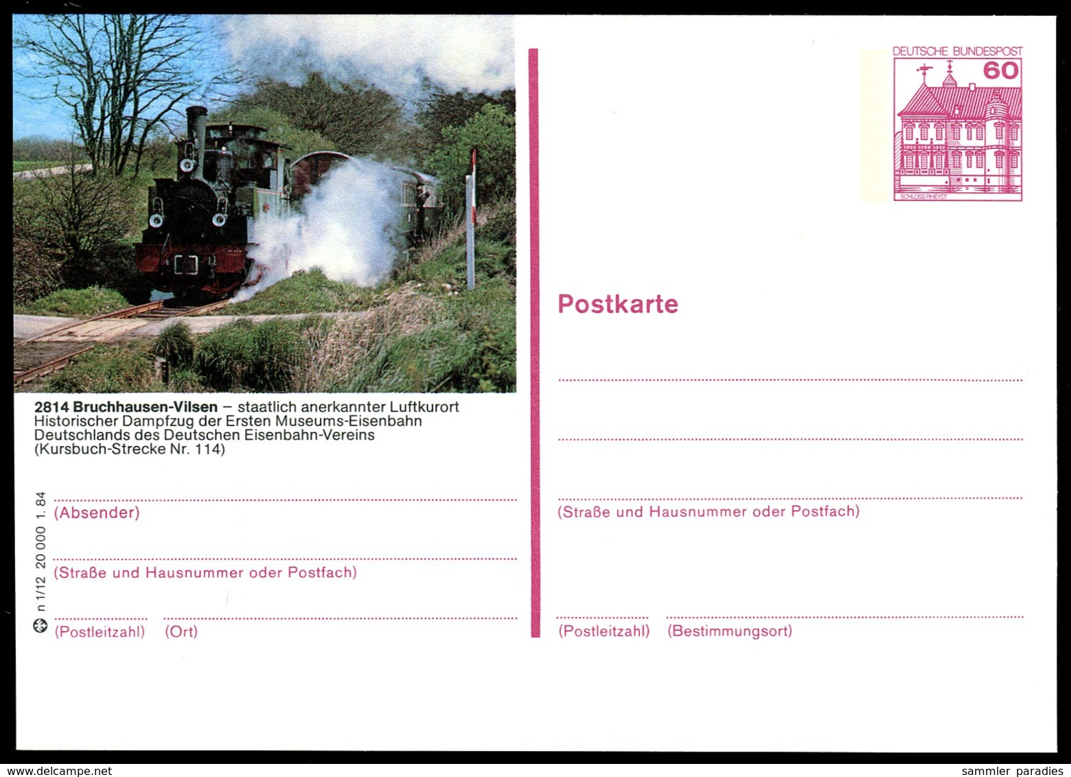 73833) BRD - P 138 - N1/12 - * Ungebraucht - 2814 Bruchhausen-Vilsen, Dampfzug - Cartes Postales Illustrées - Neuves