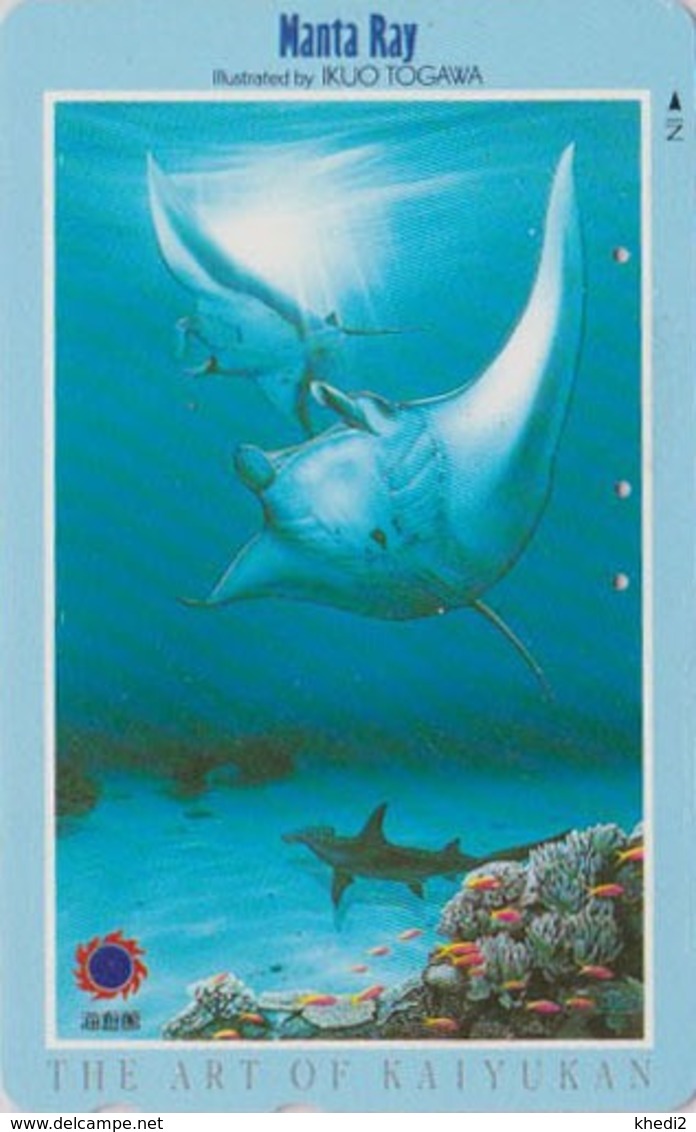 TC Japon / 110-011 - Série OSAKA RING OF FIRE - ANIMAL- POISSON - RAIE MANTA RAY & REQUIN SHARK Japan Phonecard - 37 - Delfines